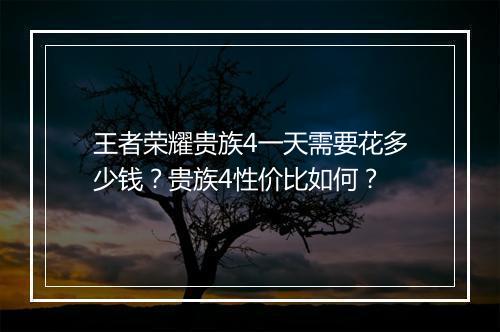 王者荣耀贵族4一天需要花多少钱？贵族4性价比如何？