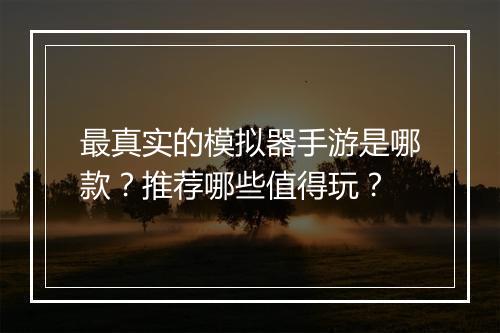 最真实的模拟器手游是哪款？推荐哪些值得玩？