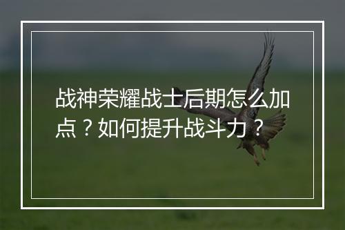 战神荣耀战士后期怎么加点？如何提升战斗力？