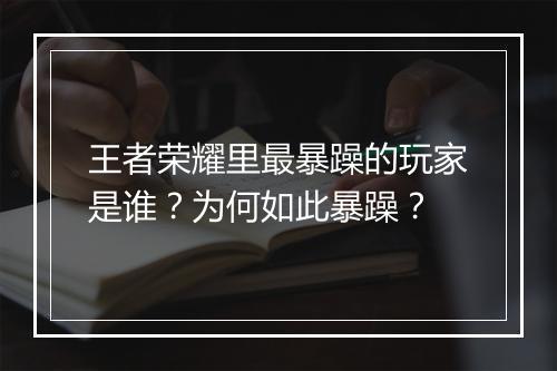 王者荣耀里最暴躁的玩家是谁？为何如此暴躁？