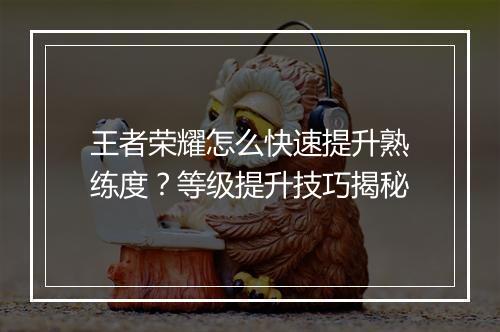 王者荣耀怎么快速提升熟练度？等级提升技巧揭秘