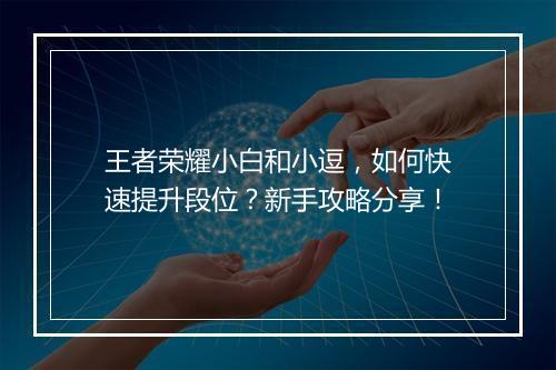 王者荣耀小白和小逗，如何快速提升段位？新手攻略分享！