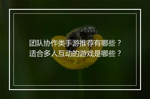 团队协作类手游推荐有哪些？适合多人互动的游戏是哪些？
