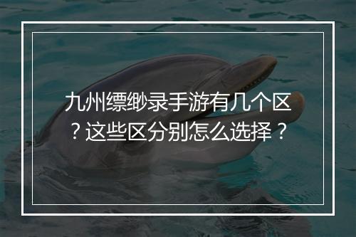 九州缥缈录手游有几个区？这些区分别怎么选择？