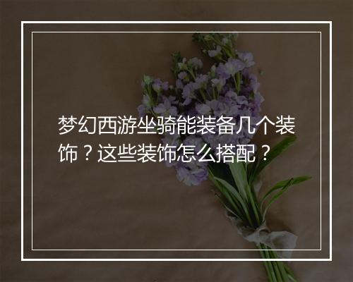 梦幻西游坐骑能装备几个装饰？这些装饰怎么搭配？