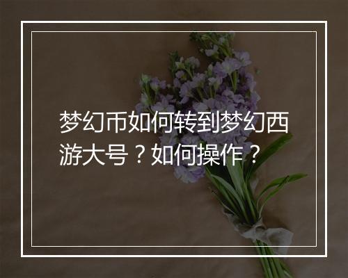 梦幻币如何转到梦幻西游大号？如何操作？