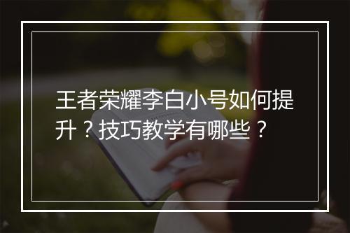 王者荣耀李白小号如何提升？技巧教学有哪些？