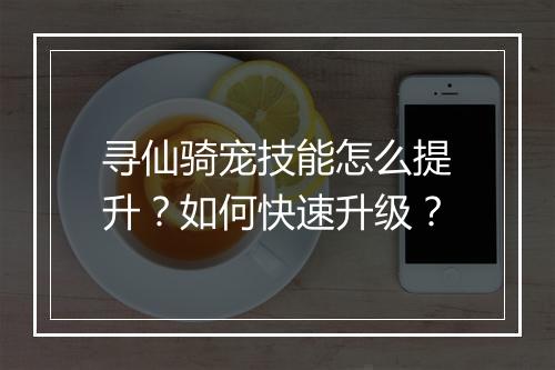 寻仙骑宠技能怎么提升？如何快速升级？