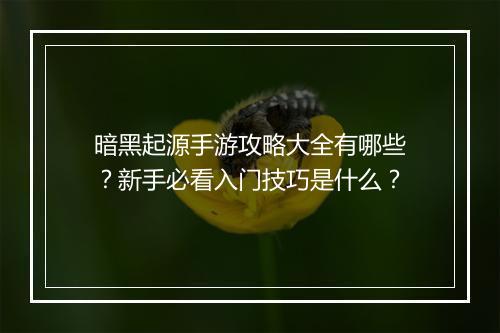 暗黑起源手游攻略大全有哪些？新手必看入门技巧是什么？