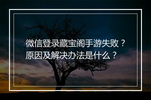 微信登录藏宝阁手游失败？原因及解决办法是什么？
