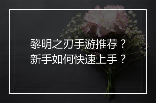 黎明之刃手游推荐?新手如何快速上手?