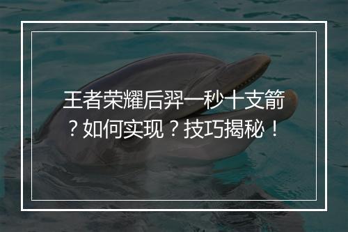 王者荣耀后羿一秒十支箭?如何实现?技巧揭秘!