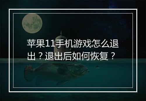 苹果11手机游戏怎么退出?退出后如何恢复?