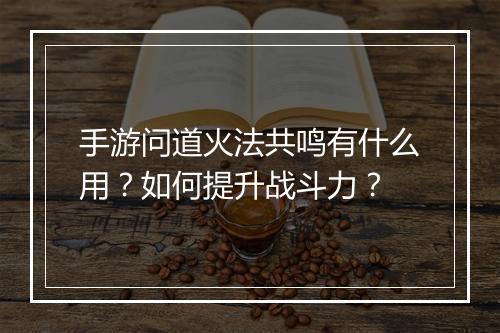 手游问道火法共鸣有什么用?如何提升战斗力?