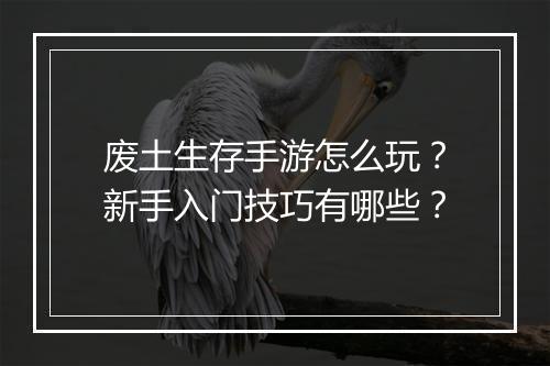 废土生存手游怎么玩?新手入门技巧有哪些?