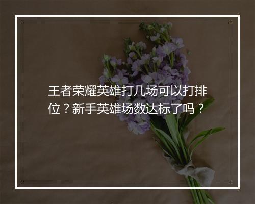 王者荣耀英雄打几场可以打排位?新手英雄场数达标了吗?