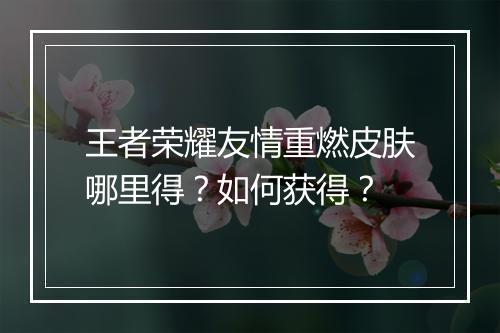 王者荣耀友情重燃皮肤哪里得？如何获得？