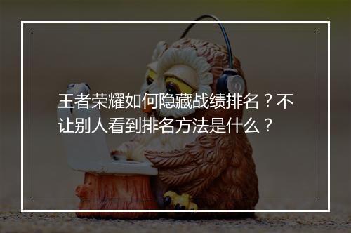 王者荣耀如何隐藏战绩排名？不让别人看到排名方法是什么？