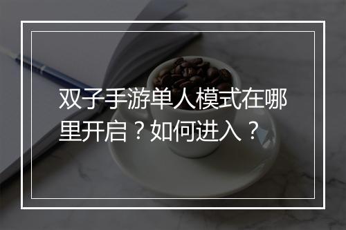 双子手游单人模式在哪里开启?如何进入?