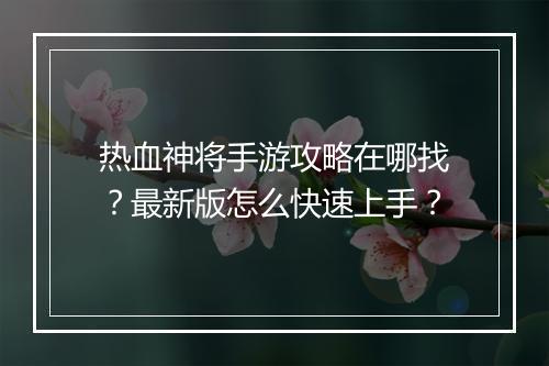 热血神将手游攻略在哪找?最新版怎么快速上手?