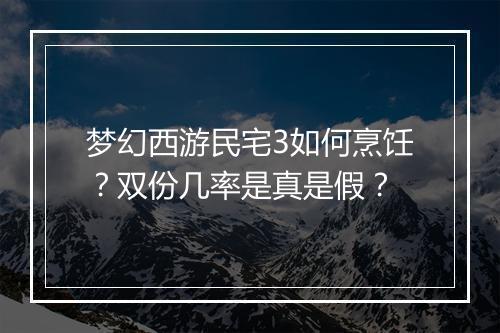 梦幻西游民宅3如何烹饪？双份几率是真是假？