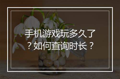 手机游戏玩多久了?如何查询时长?