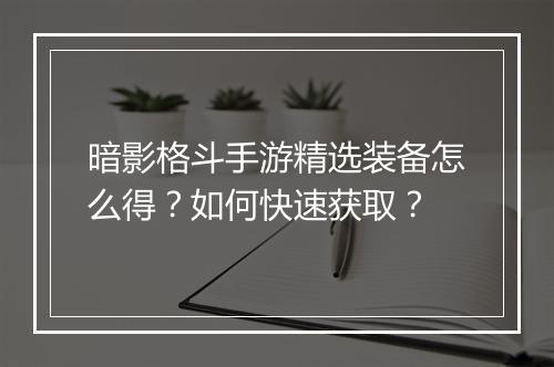 暗影格斗手游精选装备怎么得?如何快速获取?