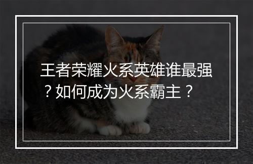 王者荣耀火系英雄谁最强?如何成为火系霸主?