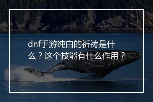 dnf手游纯白的祈祷是什么?这个技能有什么作用?