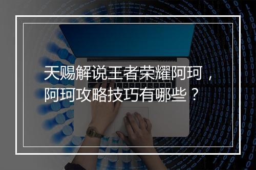 天赐解说王者荣耀阿珂,阿珂攻略技巧有哪些?