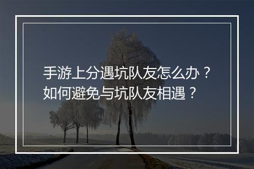 手游上分遇坑队友怎么办?如何避免与坑队友相遇?