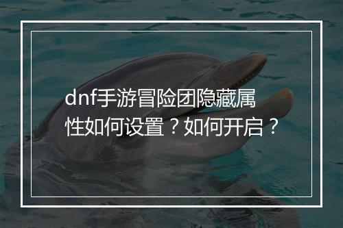 dnf手游冒险团隐藏属性如何设置?如何开启?