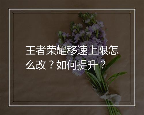 王者荣耀移速上限怎么改?如何提升?