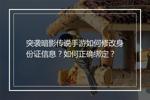突袭暗影传说手游如何修改身份证信息？如何正确绑定？