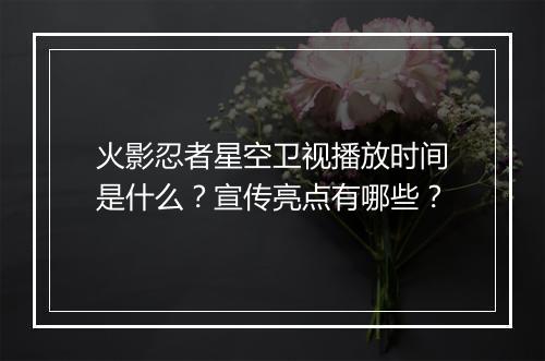 火影忍者星空卫视播放时间是什么?宣传亮点有哪些?