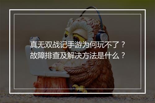 真无双战记手游为何玩不了？故障排查及解决方法是什么？