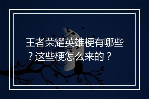 王者荣耀英雄梗有哪些?这些梗怎么来的?