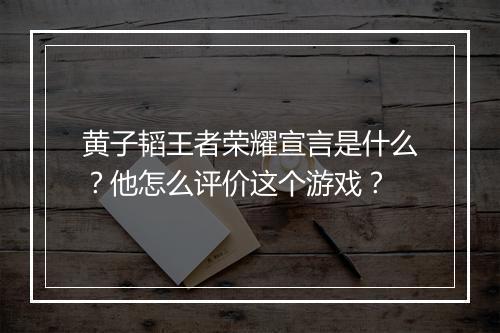 黄子韬王者荣耀宣言是什么？他怎么评价这个游戏？