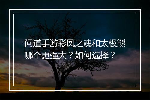 问道手游彩凤之魂和太极熊哪个更强大？如何选择？