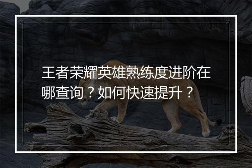 王者荣耀英雄熟练度进阶在哪查询?如何快速提升?
