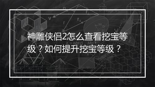 神雕侠侣2怎么查看挖宝等级?如何提升挖宝等级?