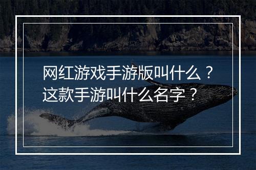 网红游戏手游版叫什么?这款手游叫什么名字?