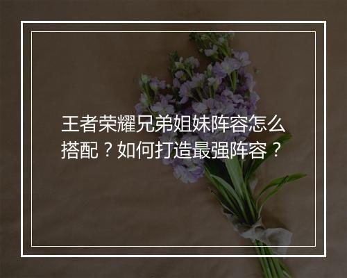 王者荣耀兄弟姐妹阵容怎么搭配?如何打造最强阵容?