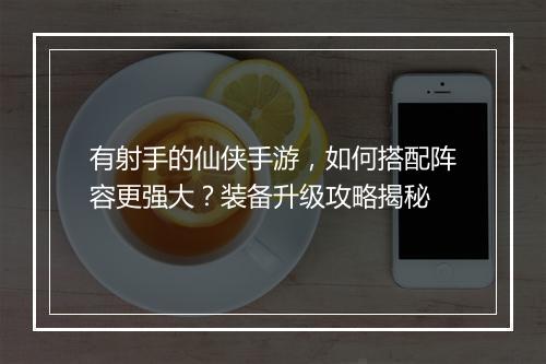 有射手的仙侠手游,如何搭配阵容更强大?装备升级攻略揭秘