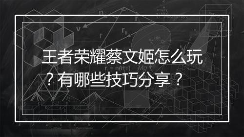 王者荣耀蔡文姬怎么玩?有哪些技巧分享?