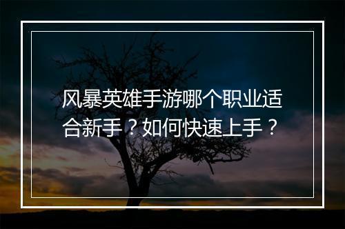 风暴英雄手游哪个职业适合新手?如何快速上手?