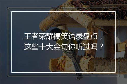 王者荣耀搞笑语录盘点,这些十大金句你听过吗?