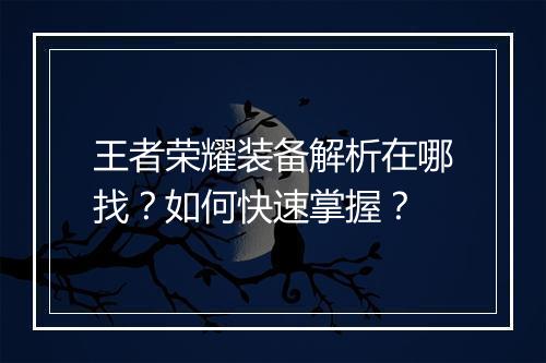 王者荣耀装备解析在哪找?如何快速掌握?