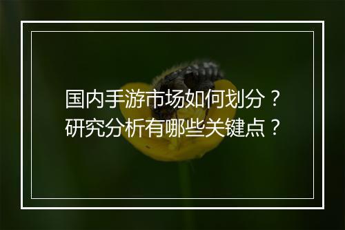 国内手游市场如何划分?研究分析有哪些关键点?