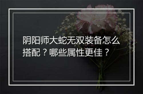 阴阳师大蛇无双装备怎么搭配？哪些属性更佳？
